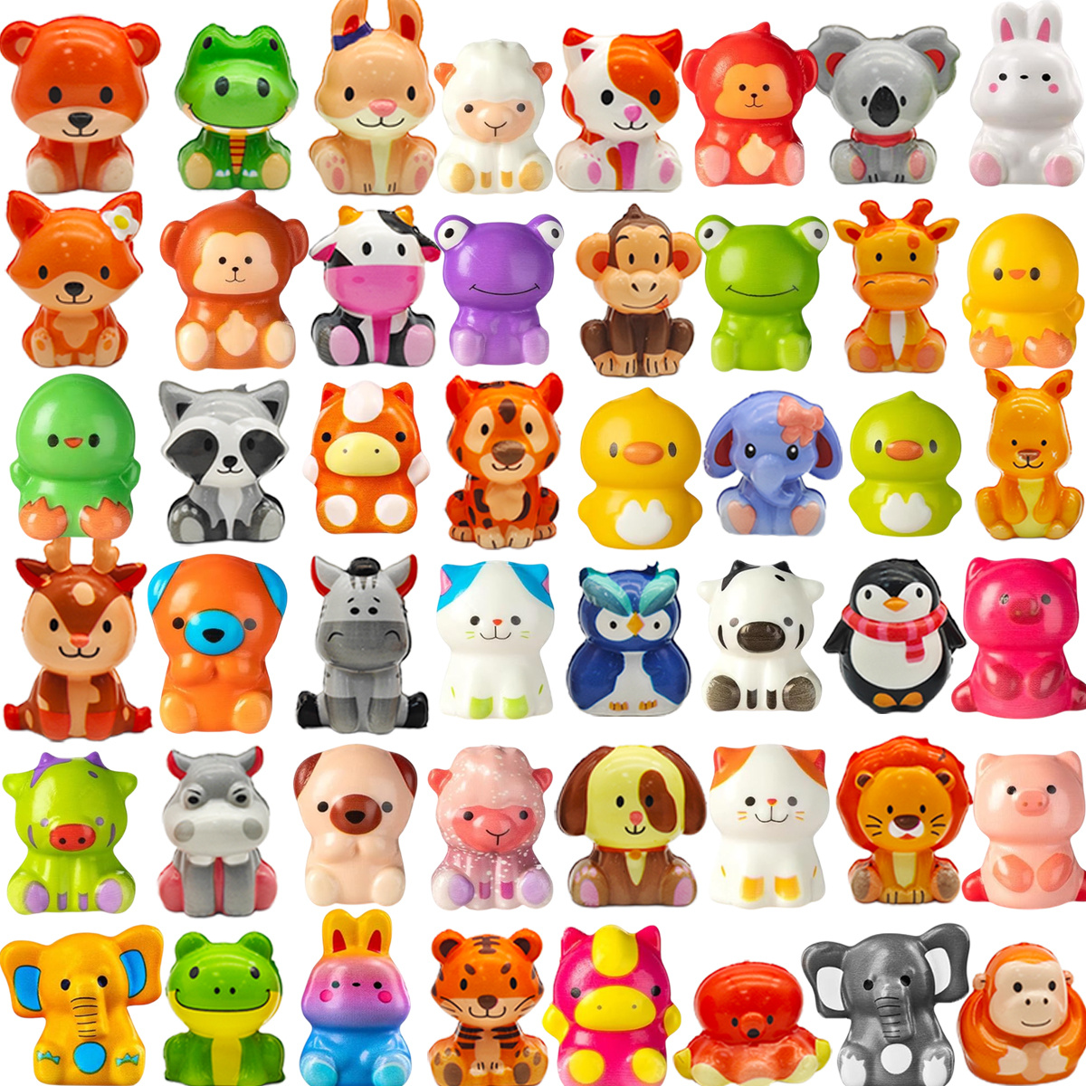 30 40 47pcs multi item party favors pack with slow rising animals   mini cute assorted forest animal slow   squeeze fidgets are perfect for christmas halloween and birthday party decorations and   used as classroom prizes best for christmas mini resin animal mini animal   party favor squish   squishie toy plush for claw machine gifts advent calendar fill