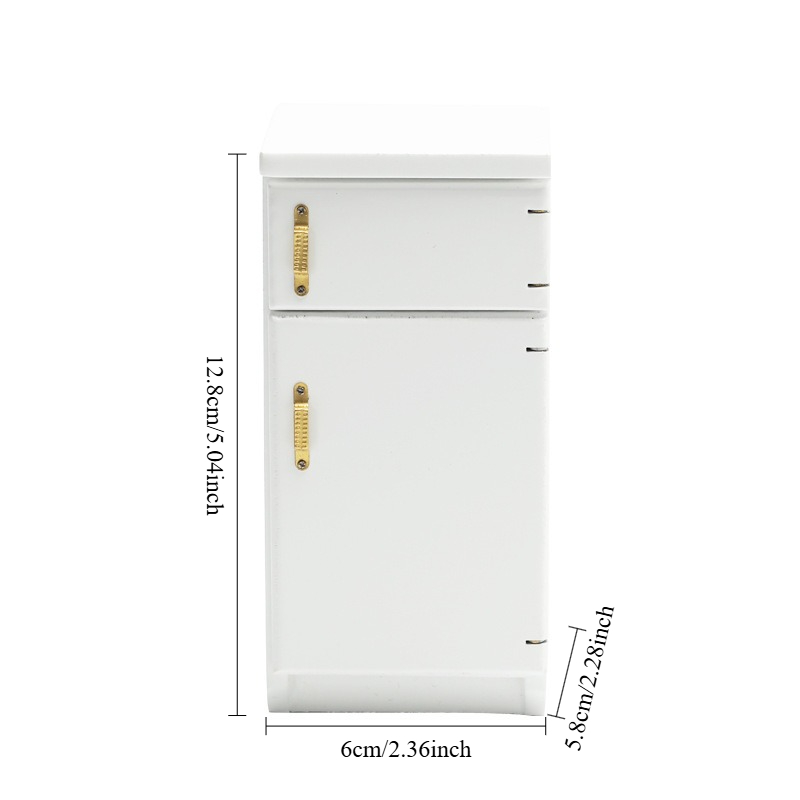 TEMU Mini réfrigérateur vintage blanc pour maison de poupée à l'échelle 1/12, de rangement à deux portes avec poignées dorées en finition
