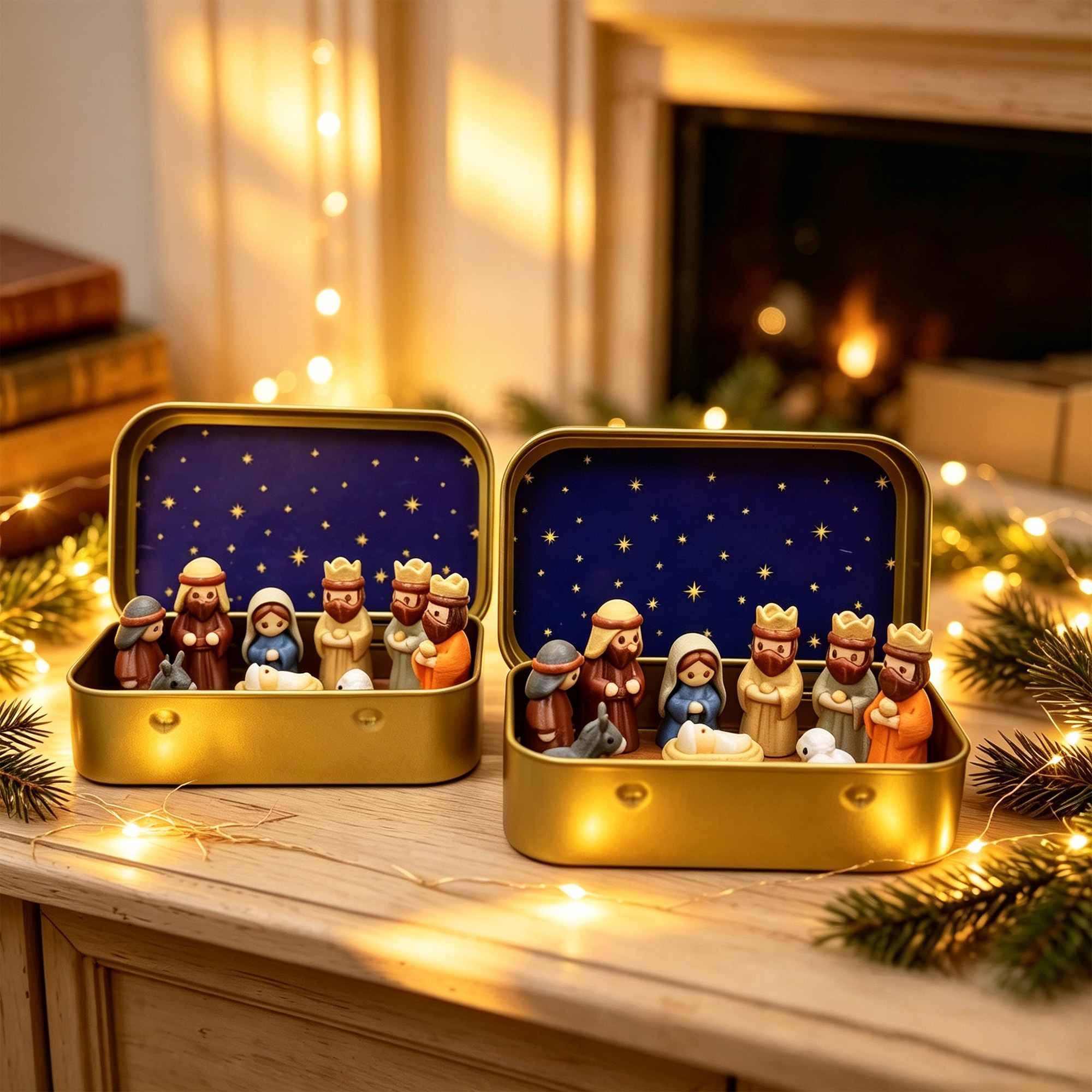 TEMU 22pcs Mini Nativity Set, Handmade Resin Christmas Manger Scene With Mary, Baby, Shepherds And Animals, Hand-painted Figurines In Metal Box,