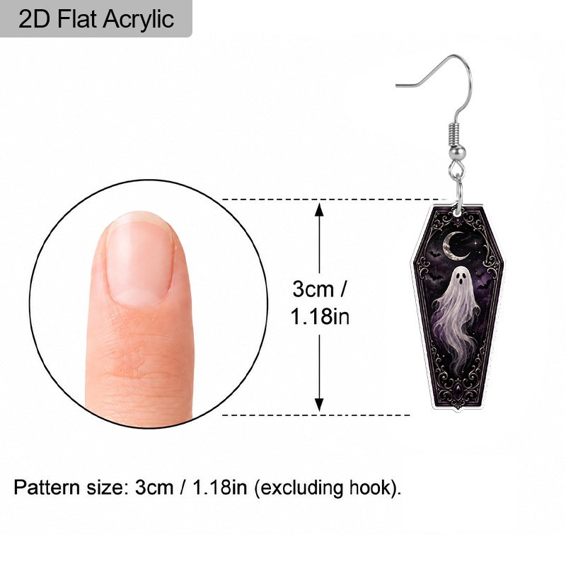 Coffin-Shaped Purple Ghost Acrylic Dangle Earrings, Halloween Style