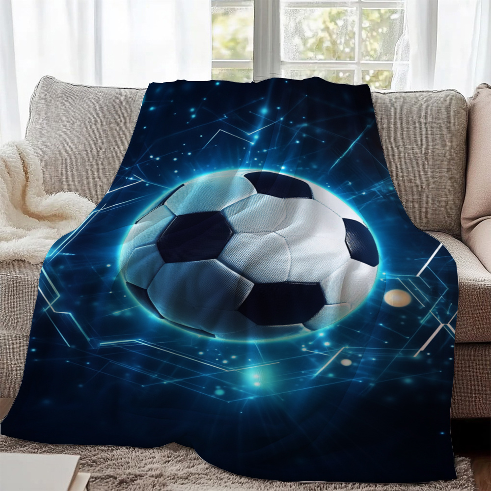 TEMU Futuristic Soccer Ball Print Flannel Blanket, Blanket For Sofa,, Livingroom, Office, Chair, Couch, Travel, Camping, And, Gifts For Family Or