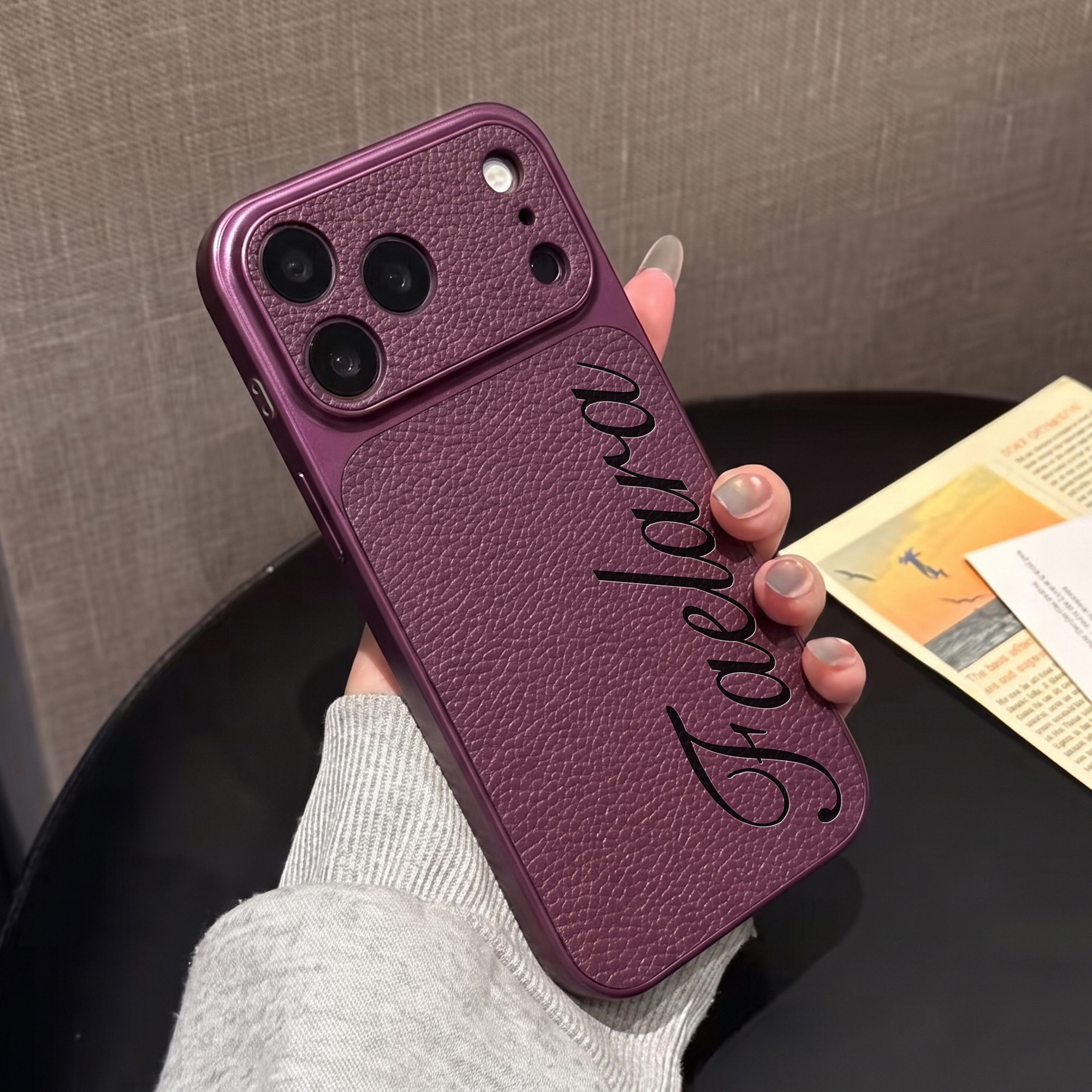 TEMU Phone Case: Personalized Font Custom Name Laser Engraved Letters Luxury Synthetic Leather Phone Case Compatible With Iphone 18 17 16 15 Pro Max