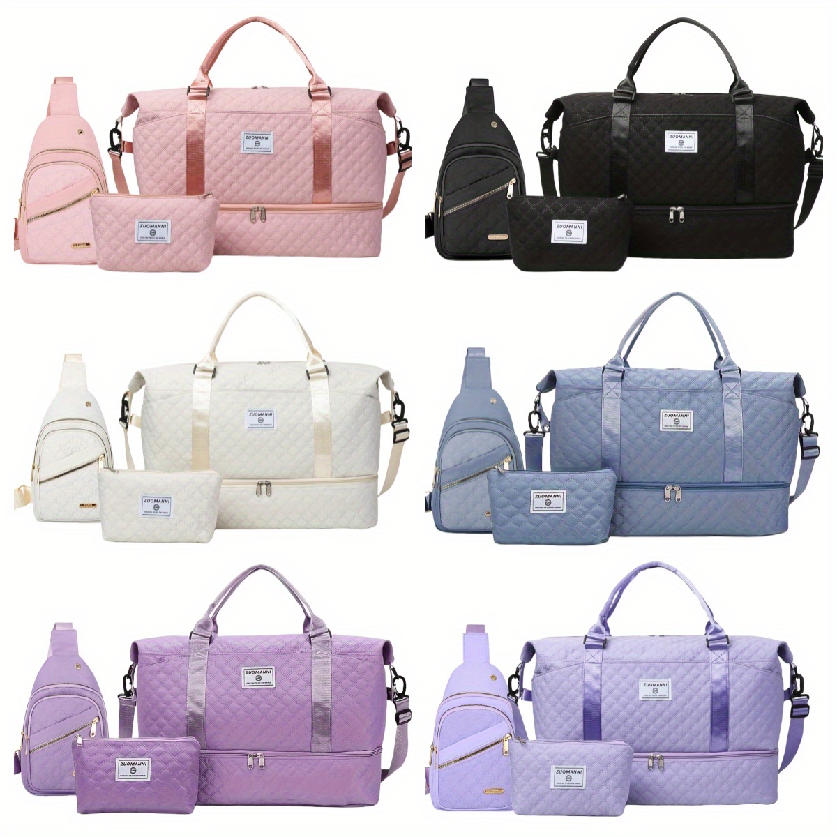 A Three-Piece Travel Set Including a Tote Bag, a Toiletry Bag, And a Shoulder Bag, Featuring a Spacious Independent Shoe Compartment, Perfect for Outdoor Fitness, Travel, Overnight Stays, And Weekend Trips