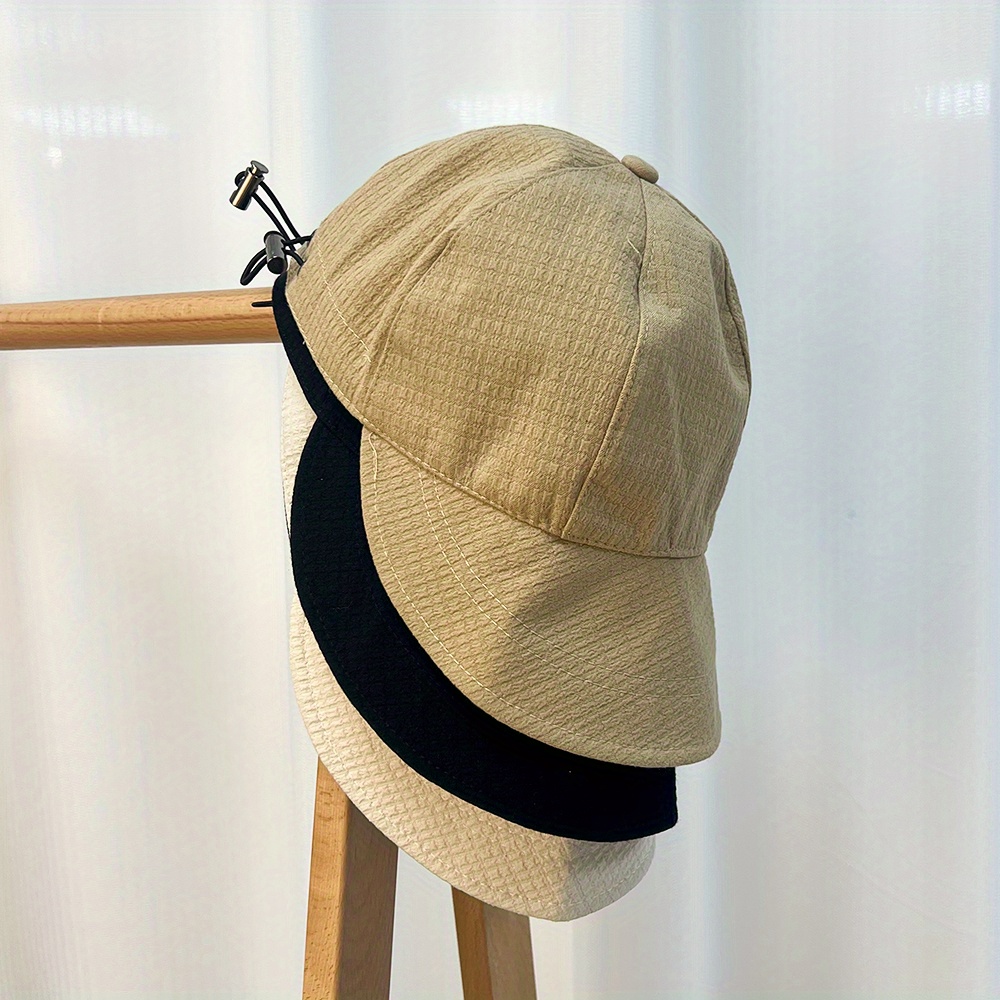 womens fashionable waffle bucket hat adjustable drawstring wide brim sunshade breathable polyester hand washable hat adjustable headgear polyester hat details 6