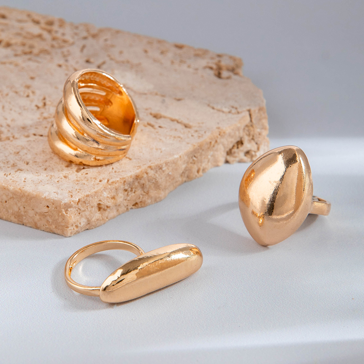 3pcs Unique Retro Geometric Layered Ring Set