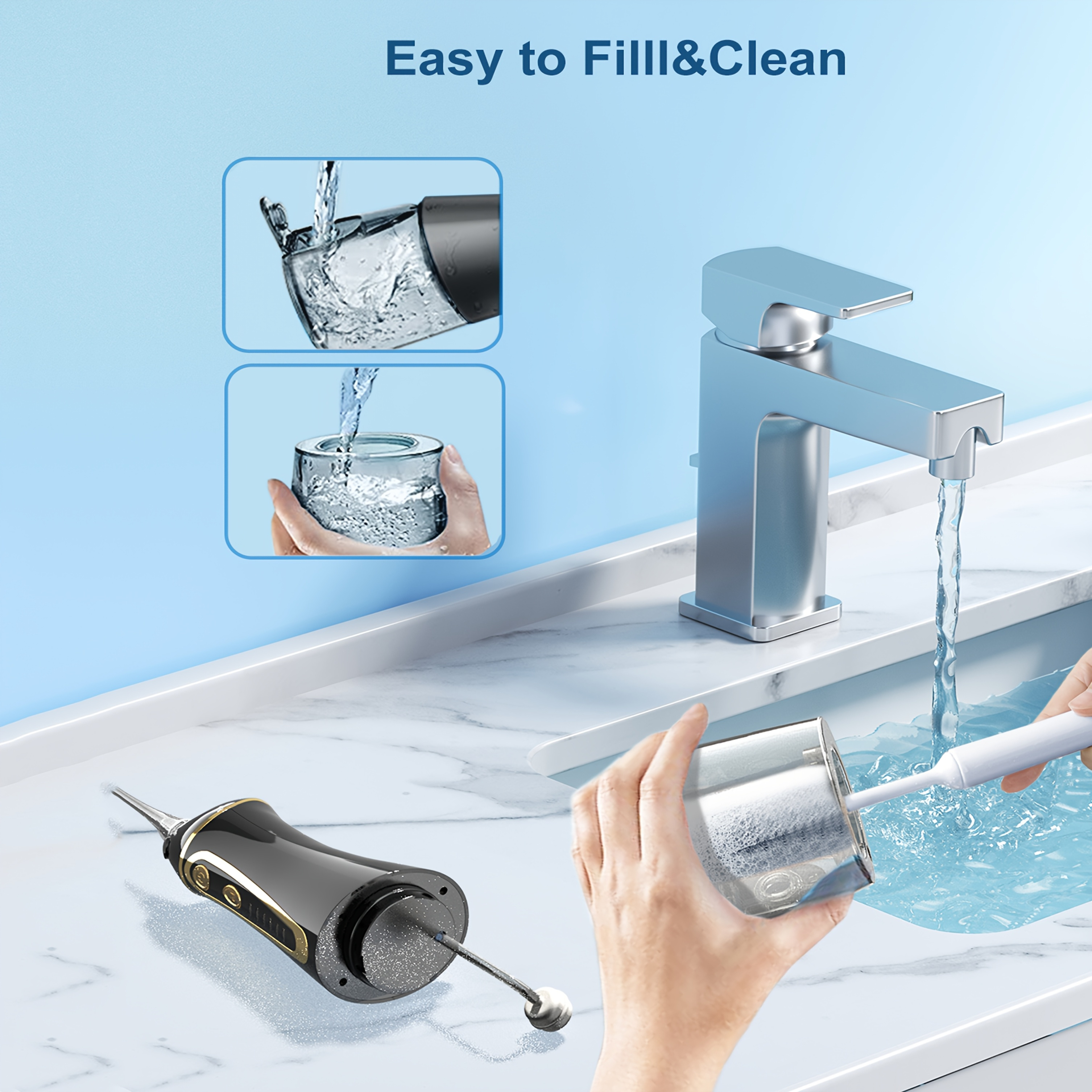 Valentine's Day Gift - Water Flosser, 6 Replaceable Nozzles, Portable, 30 Days of Use on Full Charge, Deep Oral Cleaning, Home and Couple Travel, Couple Hygiene Products, Cruise Essentials, Travel Must-Have Accessories - Black details 3