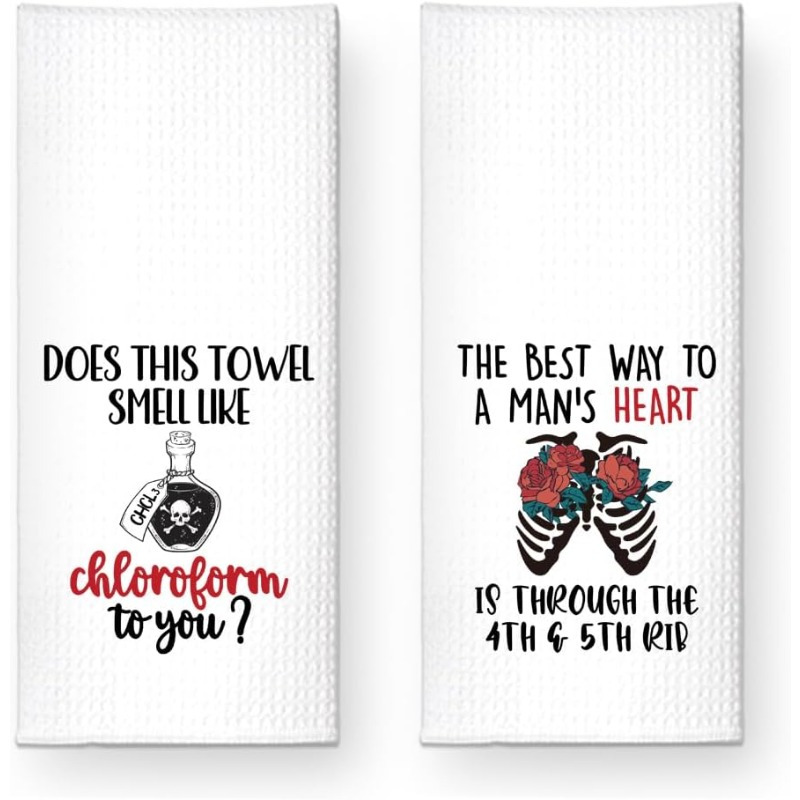 

2pcs Polyester Kitchen Towels - 18x26 Inch, Funny 'best Way A For Man's Heart' Design - , Halloween, Birthday & Housewarming Gifts, Colleagues And Neighbors, Reusable