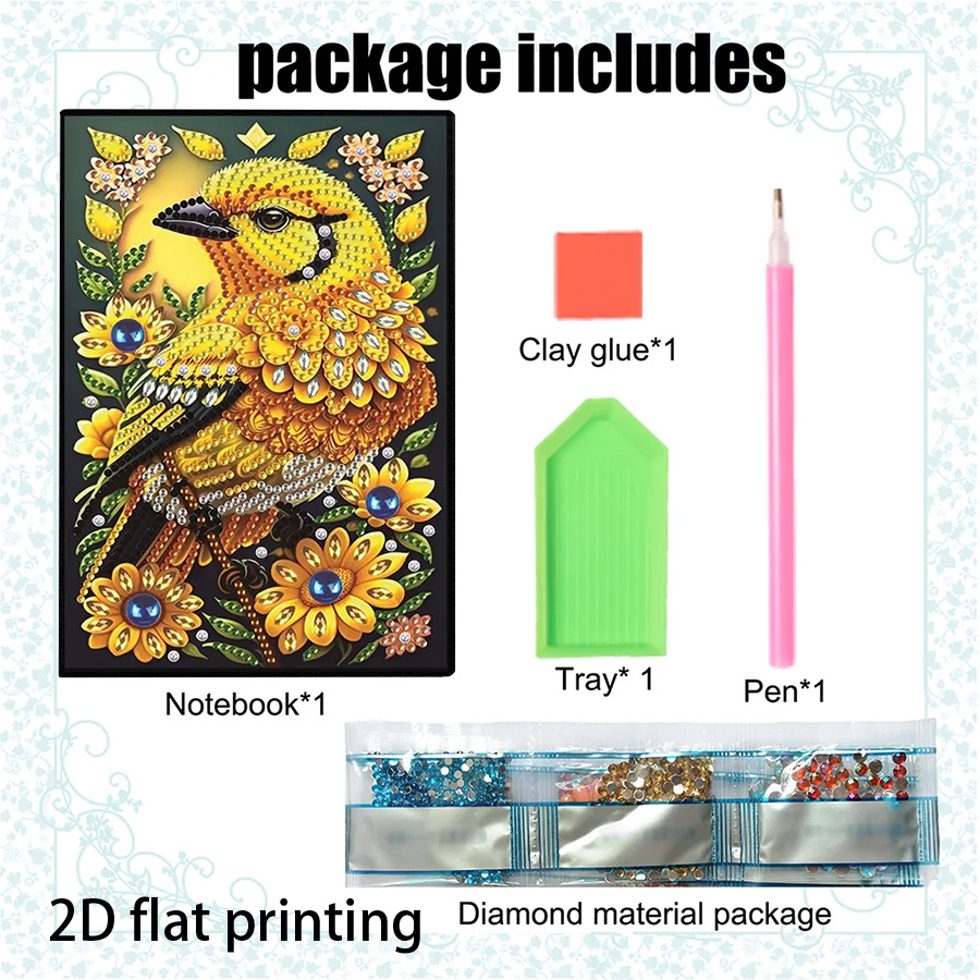 TEMU 1pc, 2d Flat Design With Ornate And Floral Theme, Hand-decorated Diy Diamond Painting Notebook, Rhinestone Embellished Notepad, Handmade