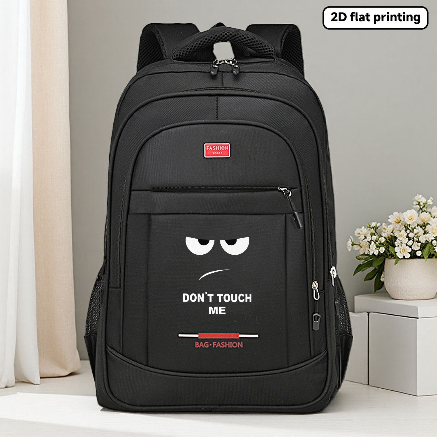 TEMU Rucksack, hohe Qualität, große Doppelschultertasche mit „DON' “-Grafikdruck, praktischer Reise- Pendlerrucksack mit mehreren Fächern, 2D flach