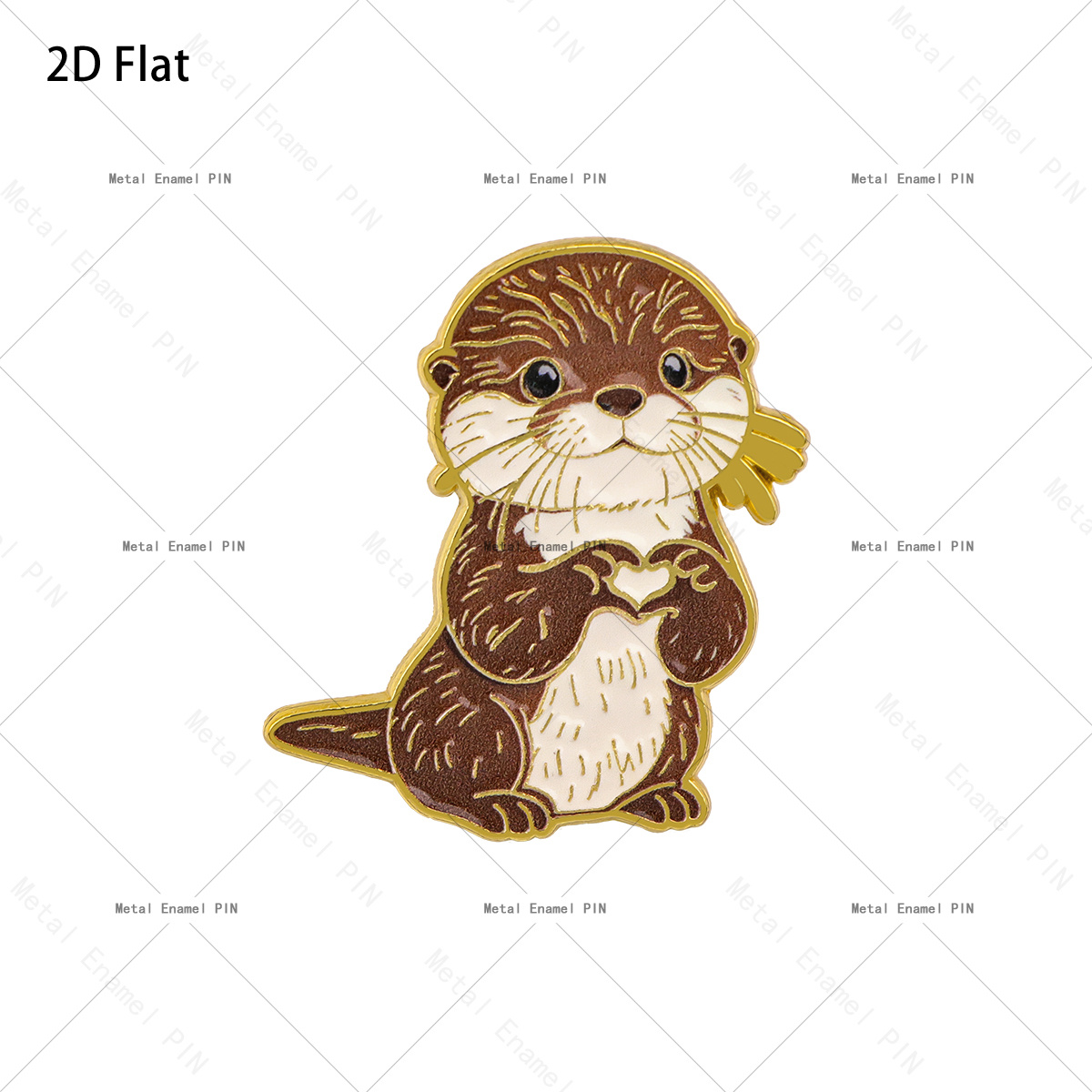 TEMU 2d Flat 1pc Cute Otter Heart Hands Enamel Pin Kawaii River Animal Metal Lapel Brooch Hat Backpack Badge Otter Lover Valentine Love Jewelry Gift