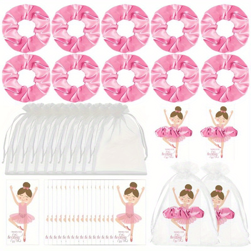 TEMU 30pcs/set Party Favors 10 Hair Ties Scrunchies 10 Ballet Thank You Cards Dance Gifts Ballerina Birthday Party Favors