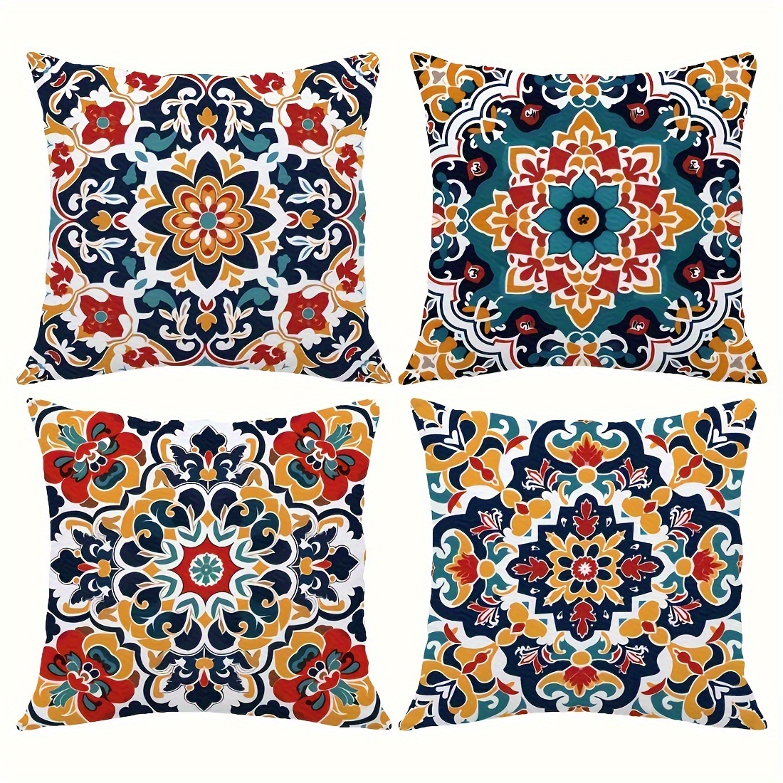 4pcs modern moroccan geometric pattern pillow covers-   carpet texture double-sided polyester material, zipper closure, machine washable, for living room and bedroom decoration(  not included), special double-sided printed cu, extra large pillow covers, pillow for living room, fun pillows, bed pillows decor, home decor, sofa cushions, contemporary design, durable fabric,   print, stylish cushion covers, throw pillowcases,   setup, Product details 2