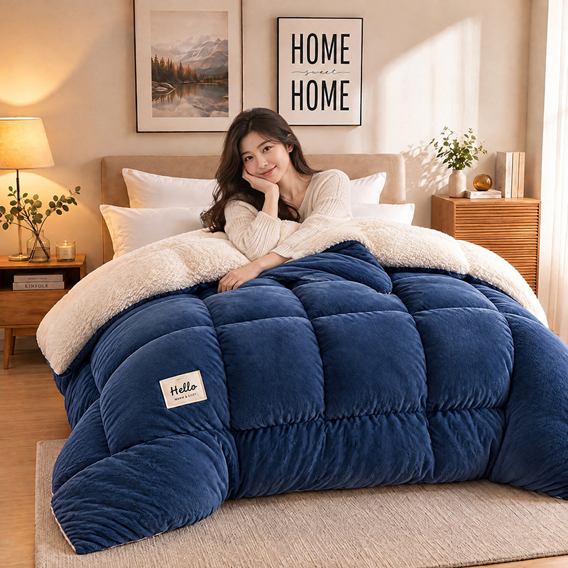 Image of Must Have Thickened Milk Velvet & Taff Velvet Comforter Inner For Autumn & Winter, Oversized Quilted Soft Winter Comforter, Cozy Warm Throw Blanket Bedding For Home & Hotel, Ideal Holiday Gift