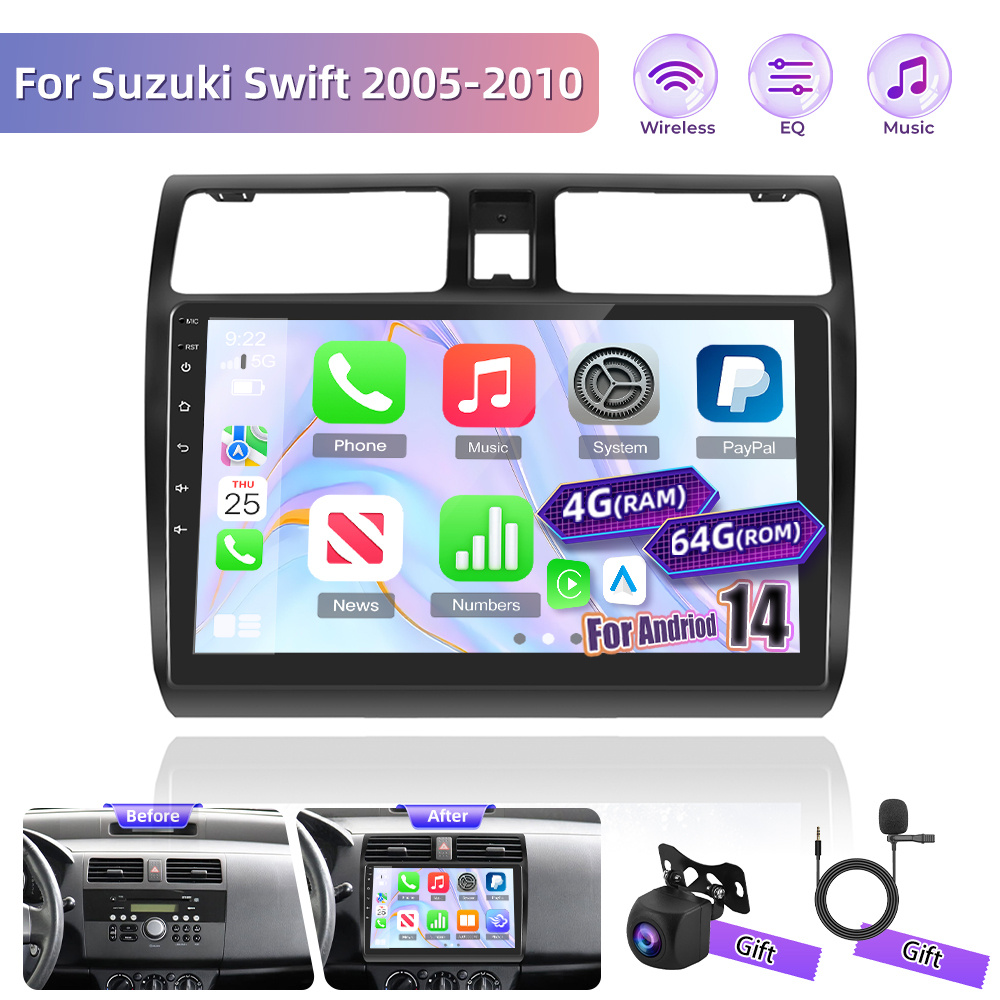 [4+64g] Car Radio For Swift 2005-2010 | 2din 10 Inch 14 Screen With Wireless Car Touch Screen/wireless 5.0/swc/fm/rds/wifi + Reversing Camera + Mic+ Car Frame +as A Gift