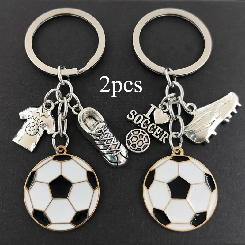 Image of 2pcs Football Alloy Keychains With Accessories, Key Chains For Sports Fans Or Backpack Hangings, Ideal Gifts For Football Players, , Team Gifts And Sports Lovers.