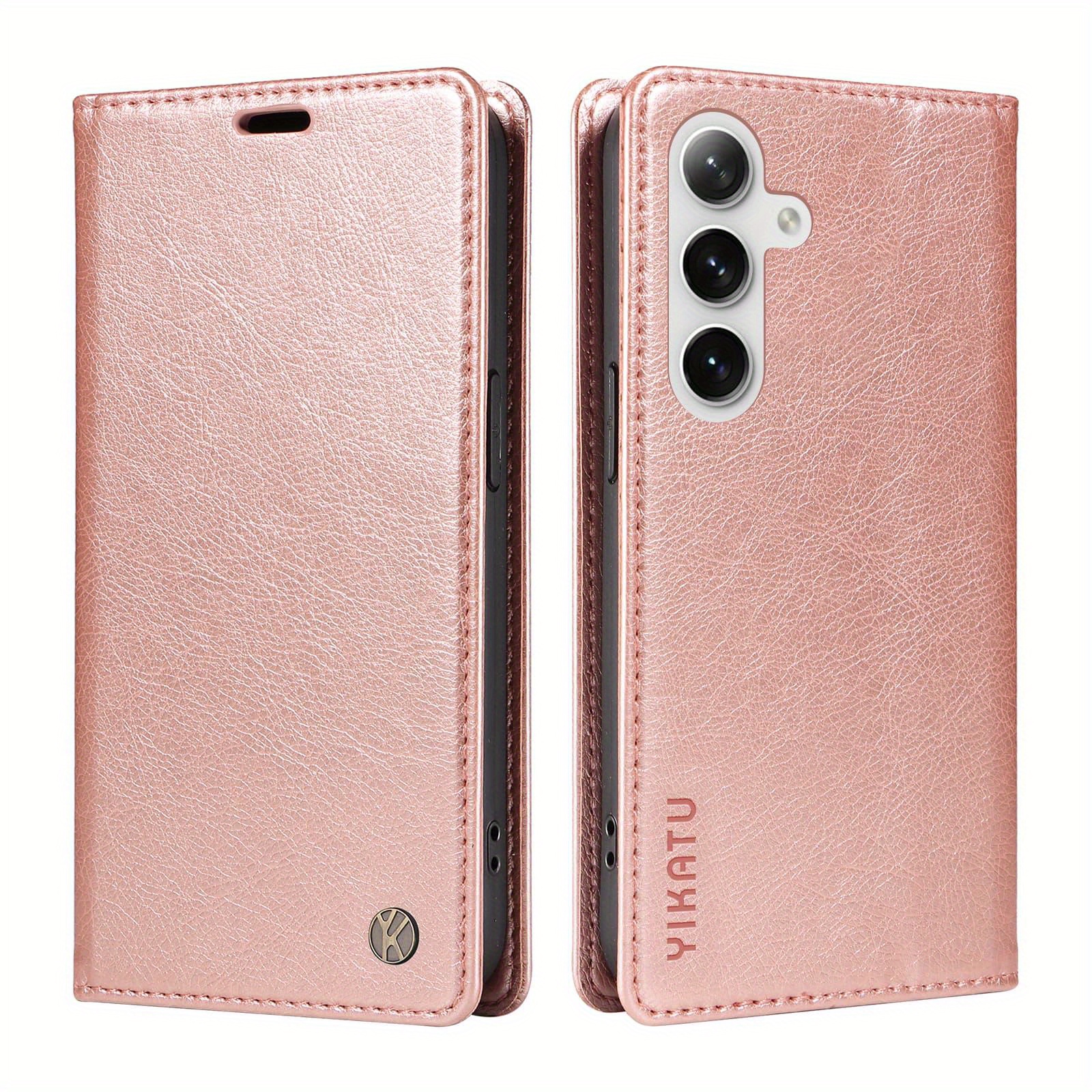 TEMU Phone Case: Rose Golden Lychee Texture Ultra-thin Strong Magnetic Closure Synthetic Leather Matte Card Holder Slot Stand Organizer Case With