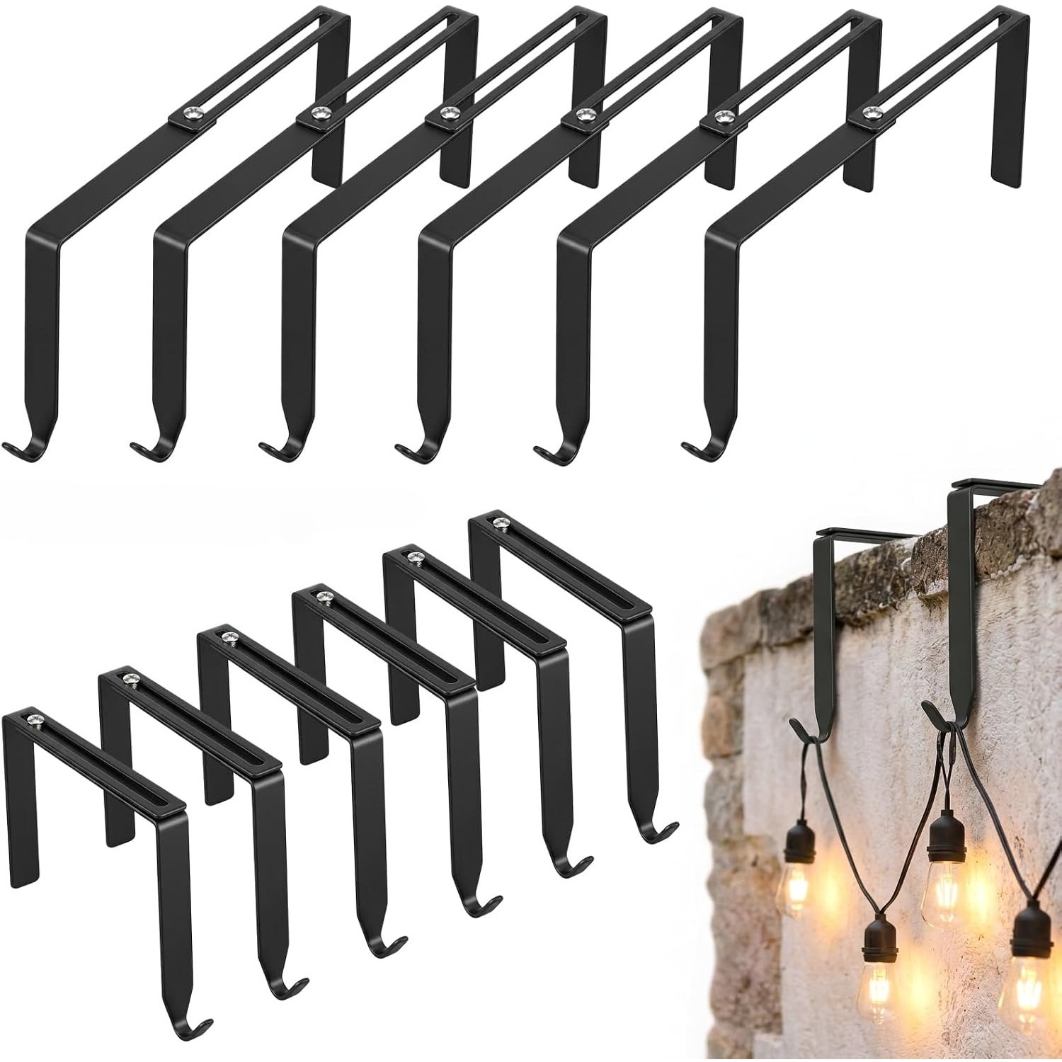 TEMU 12pcs Adjustable Outdoor Light String Metal No Drill Hooks 3.2 To 6.1 Inch For Outdoor String Lights Hooks For Concrete Wall Cinder Block Fence
