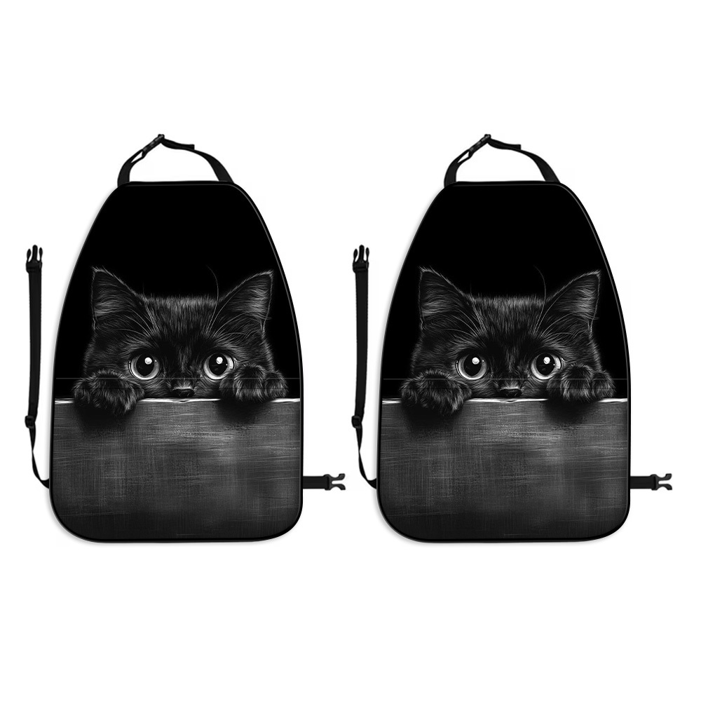 TEMU 2pcs Black Cat Cute Pattern Car Seat Backrest Covers With Storage Pockets, Rear Seat Protection Footpads, Universal Car Seat Storage, Suitable