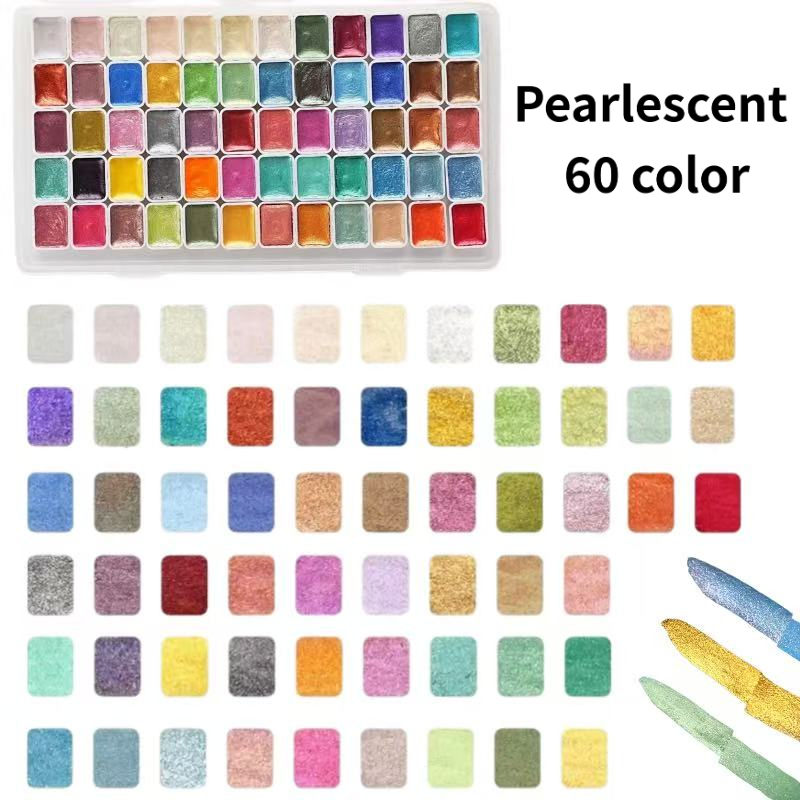 60 color 48 color pearlescent glitter watercolor painting set   glitter gradient diy palette   with a transparent case portable sturdy and durable a suitable to carry watercolor palette art supplies diy craft painting