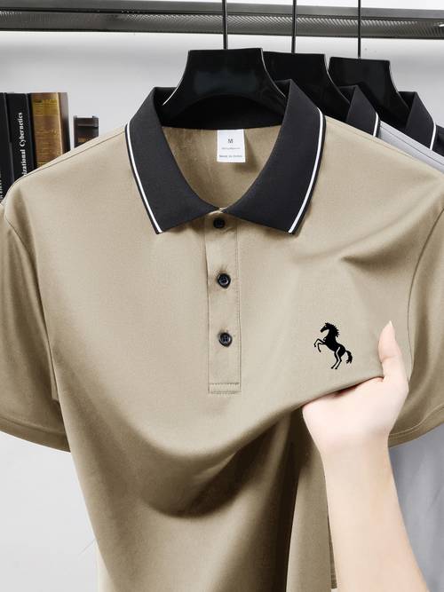 casual mens collared short sleeve shirt with embroidered design