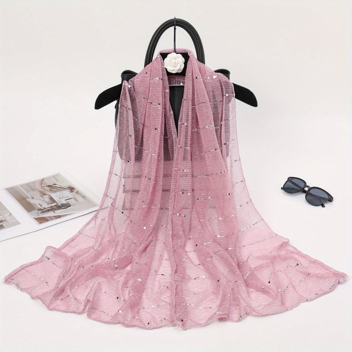 TEMU 1pc Spring And Autumn Women's High Elasticity Sequin Chain Scarf, Wick Long Scarf, Indian Scarf, Slide Scarf