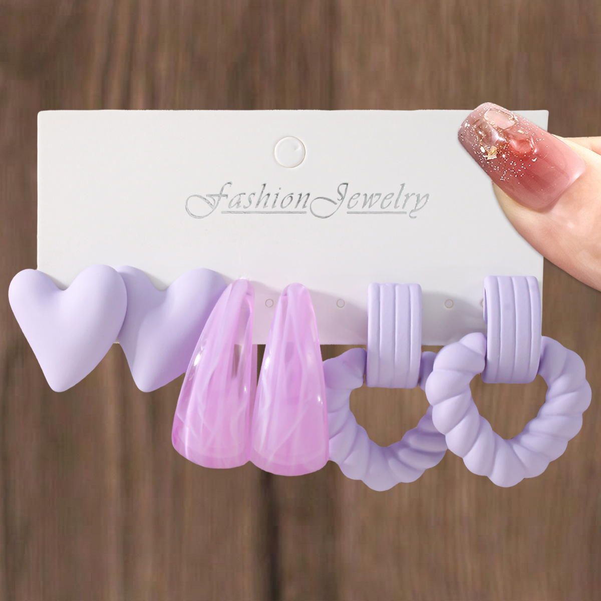 6pcs Sweet Candy Heart Earrings Set Geometric C Hoop Exaggerated