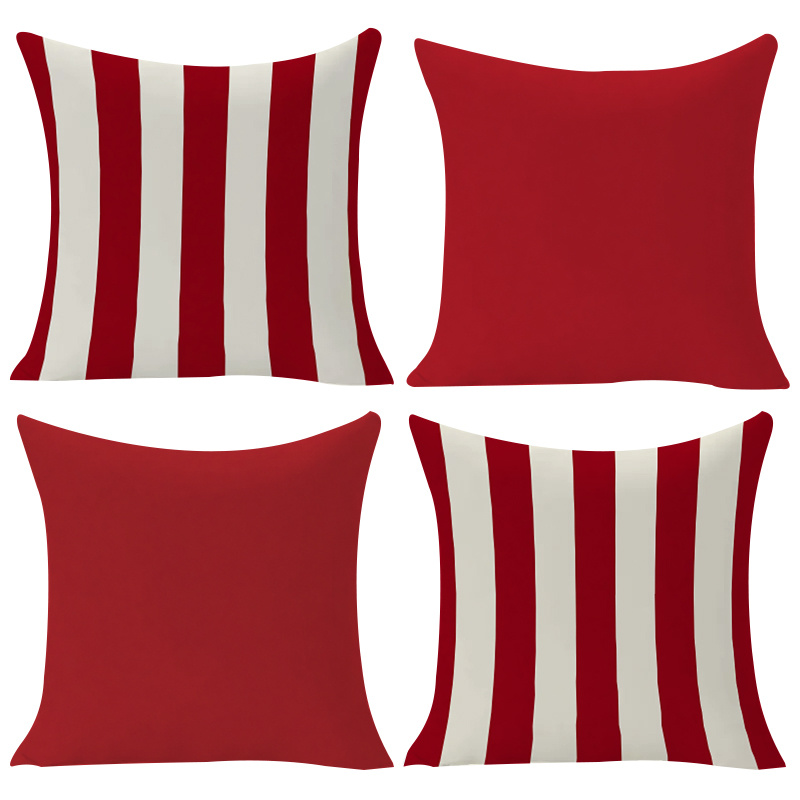 TEMU 4pcs Set, Single-sided Print, Red And White Striped And Solid Color Printed Pillowcases, Simple , Multiple Sizes , Machine Washable, Zipper
