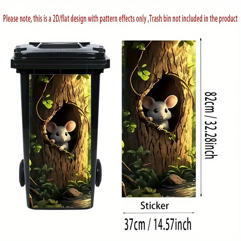 1pc-2d Flat - Trash Can Sticker, Cute Mouse On Decal, Creative Bin Stickers For Outdoor Use, Wall And Kitchen Decorative Waste Bin Labels, 2d Flat