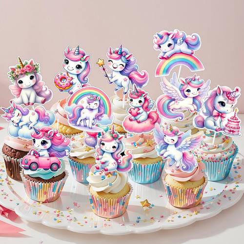 24pcs unicorn cake topper birthday cupcake topper birthday decoration