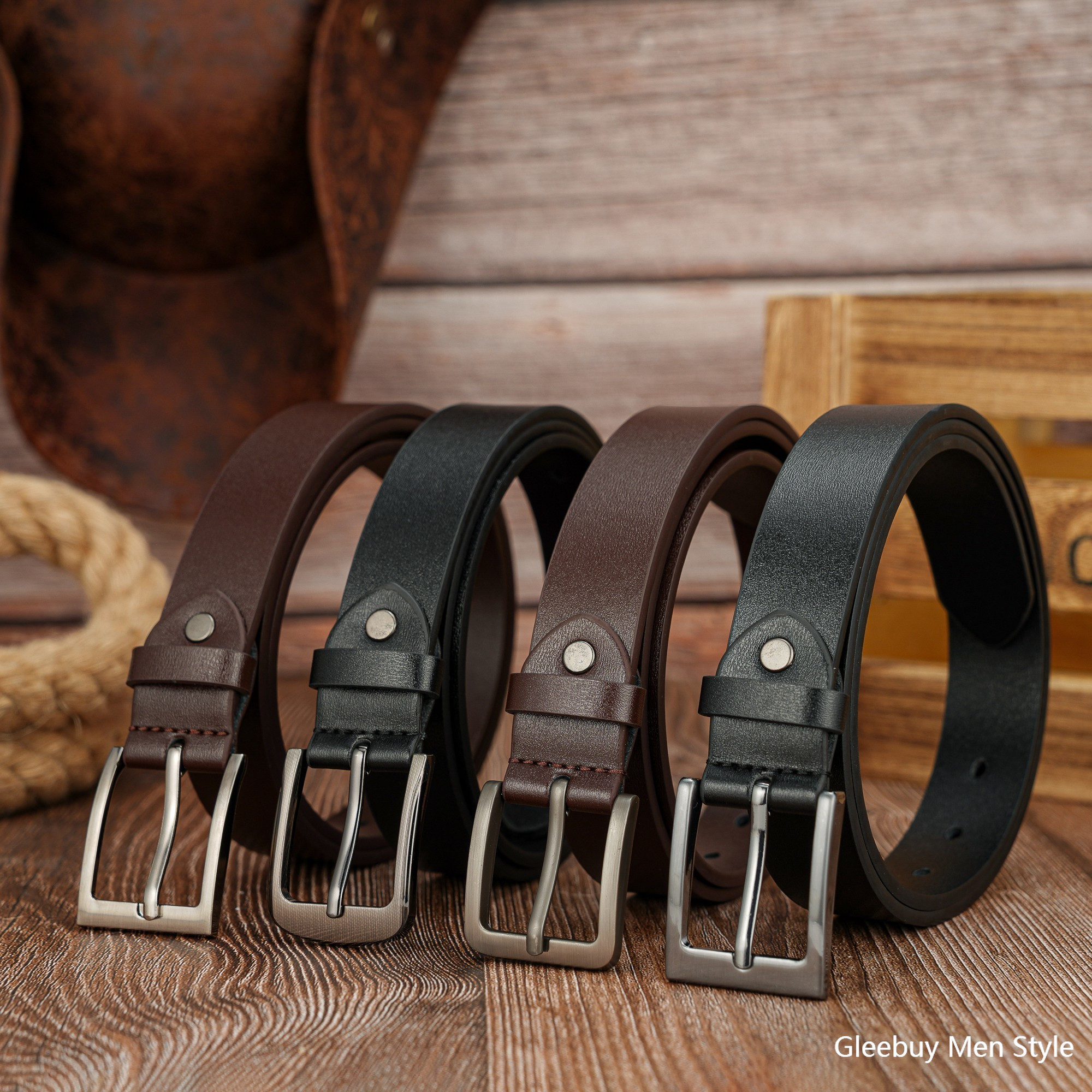 Vintage PU Belt for Women with 2 Button Buckle