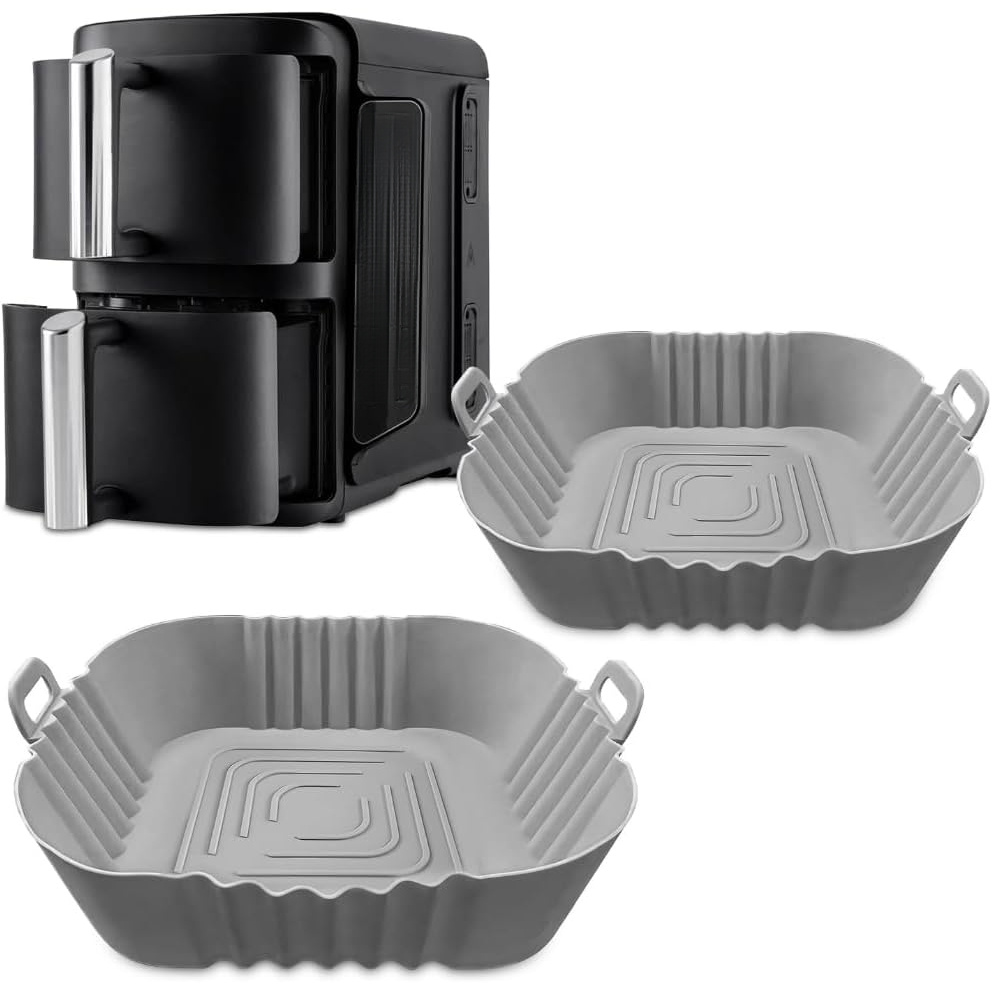 TEMU 2 piezas Bandeja de silicona para freidora de aire, Pizza, Pollo, Cesta para freidora de aire, Tapete reutilizable para freidora de aire, Gadget