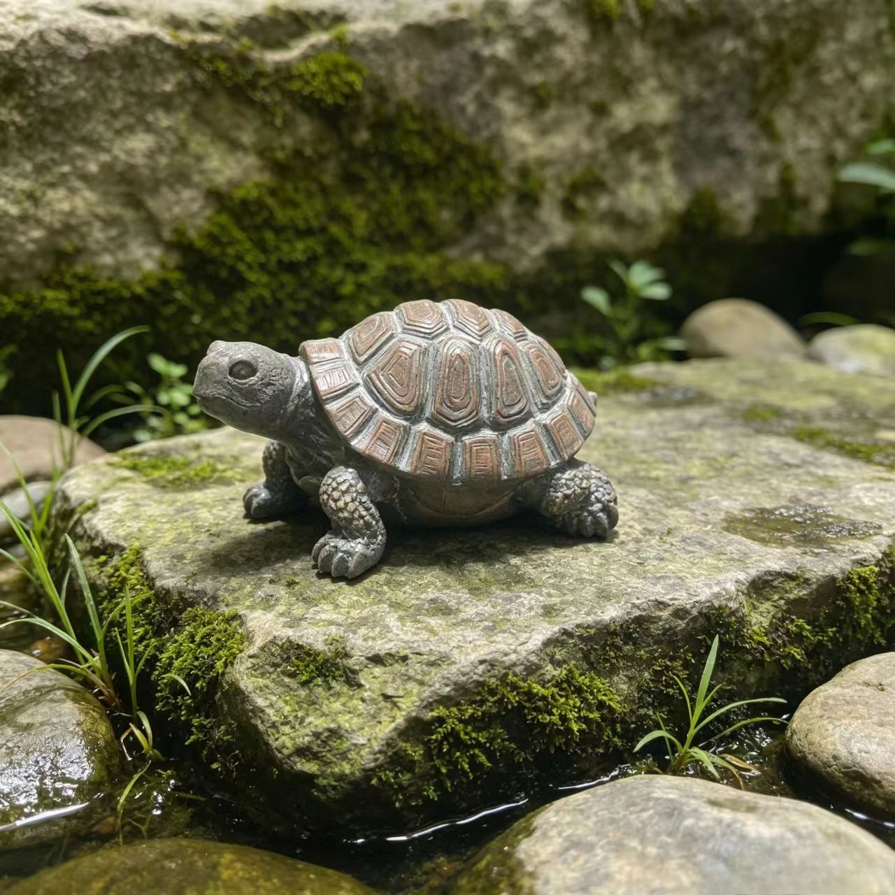 TEMU Vintage Resin Turtle Sculpture Statue - Realistic Miniature Turtle Figurine Suitable For Outdoor/indoor Decor, Tabletop Pond Lawn Decoration,