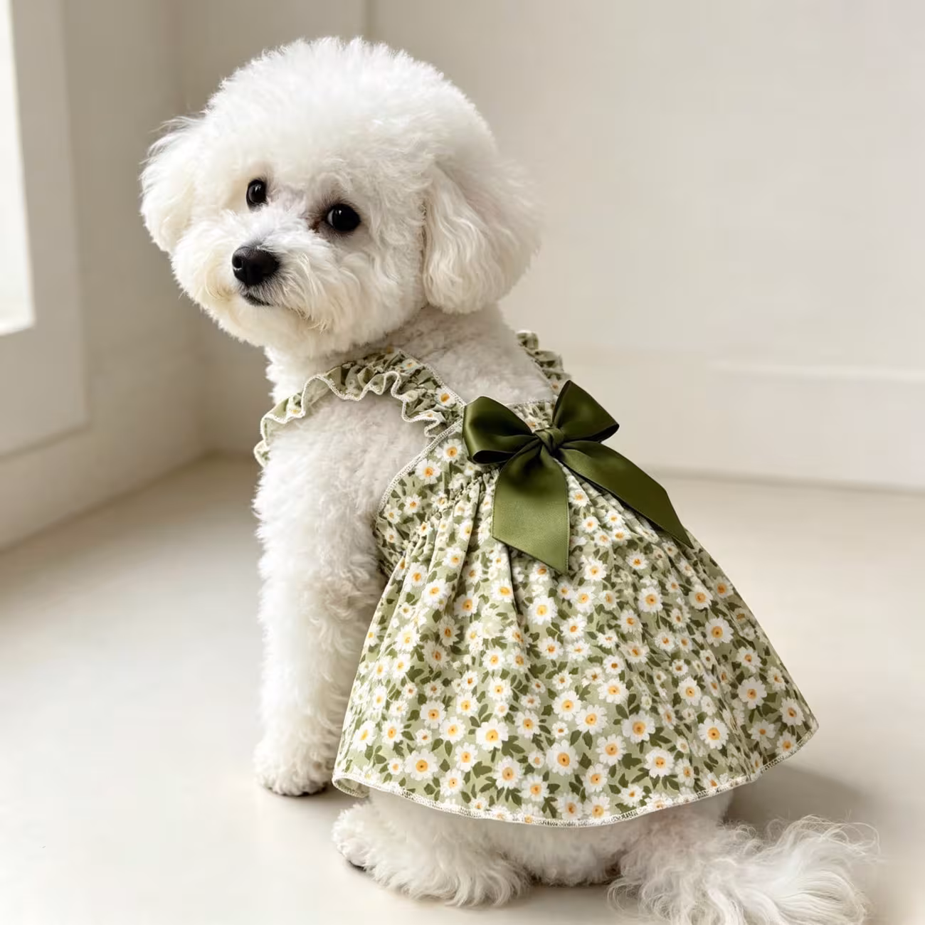 1pc small dog summer dress floral printed ruffle strap pet cami dress with back bow cute puppy clothes for bichon poodle daily outfit Product details 10