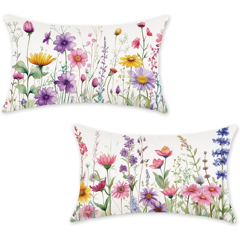 TEMU 2pcs Rectangular Pillowcase Set With Watercolor Design, Featuring And . Ideal For Home And Balcony Decor, Easy To Clean, Aesthetic, And Durable,