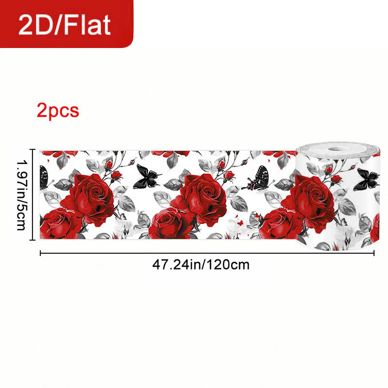 TEMU 2 Rolls 2d/flat Self-adhesive Removable Seam Tape Red Rose Theme Rose Branch Pattern Sealing Seam Sticker Cuttable Home Decoration Decorative
