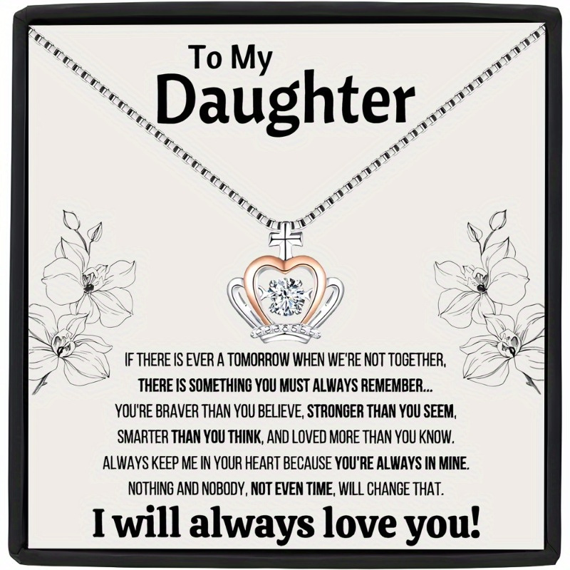 Crown Pendant Necklace Gift Set for Daughter, Personalized Message
