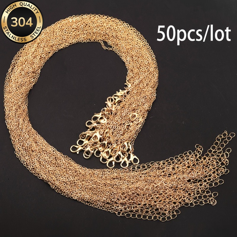 TEMU 50pcs Versatile Fashion 304 304 Stainless Steel Golden O-chain Necklace, Multi-functional Jewelry, Unisex Craft Supplies, Essential Chain For