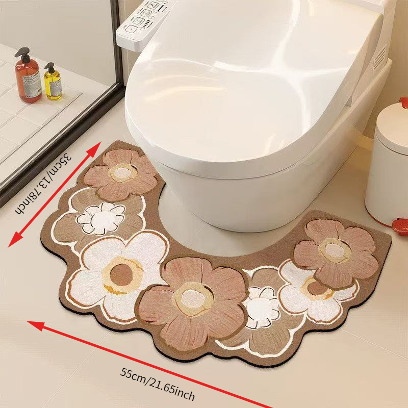 TEMU 1pc- Cute Floral U-shaped Bathroom Rug, Soft, Non-slip, Durable Mat, Hand Wash Only, Absorbent Toilet Floor Mat, Suitable For , For