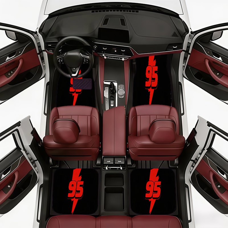 TEMU 4pcs Car Floor Mat Set With A Red '95' Lightning Pattern. Exquisitely Designed Car Floor Mats With A Pattern, Suitable For Cars, Trucks, And