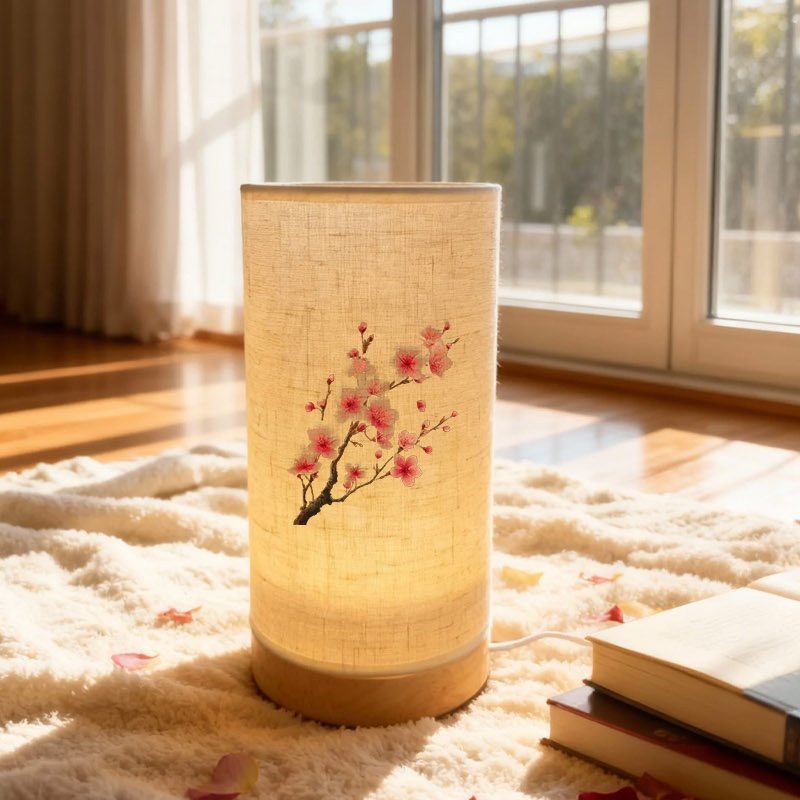 Cherry Blossom Branch Fabric Table Lamp, USB Powered
