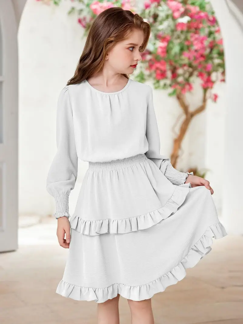 girls long sleeve dress boho tiered ruffle hem elegant - Temu girls long sleeve dress boho tiered ruffle hem elegant - Temu