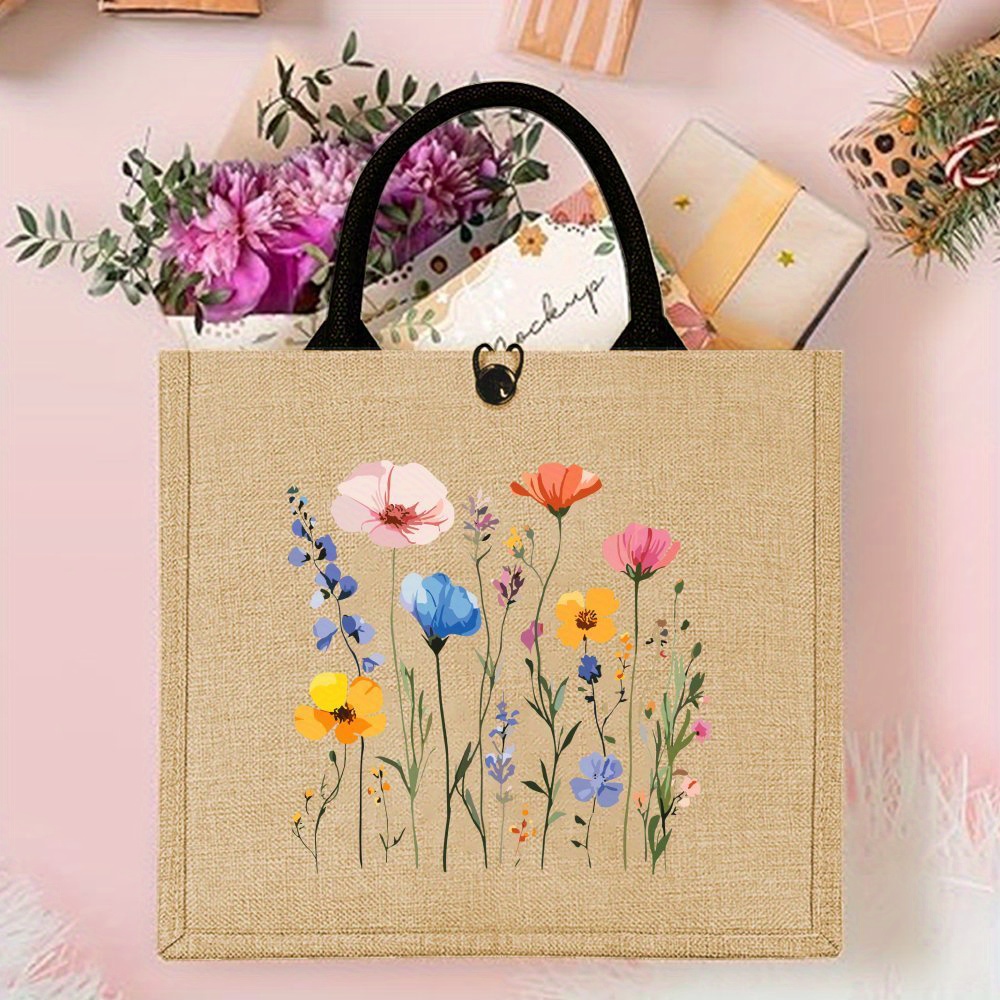 TEMU [variegation Is A Normal Process Phenomenon, Not A Product]aesthetics Flowers Tote Bag, Gift For Mum, Flowers Printed Handbag Large Capacity