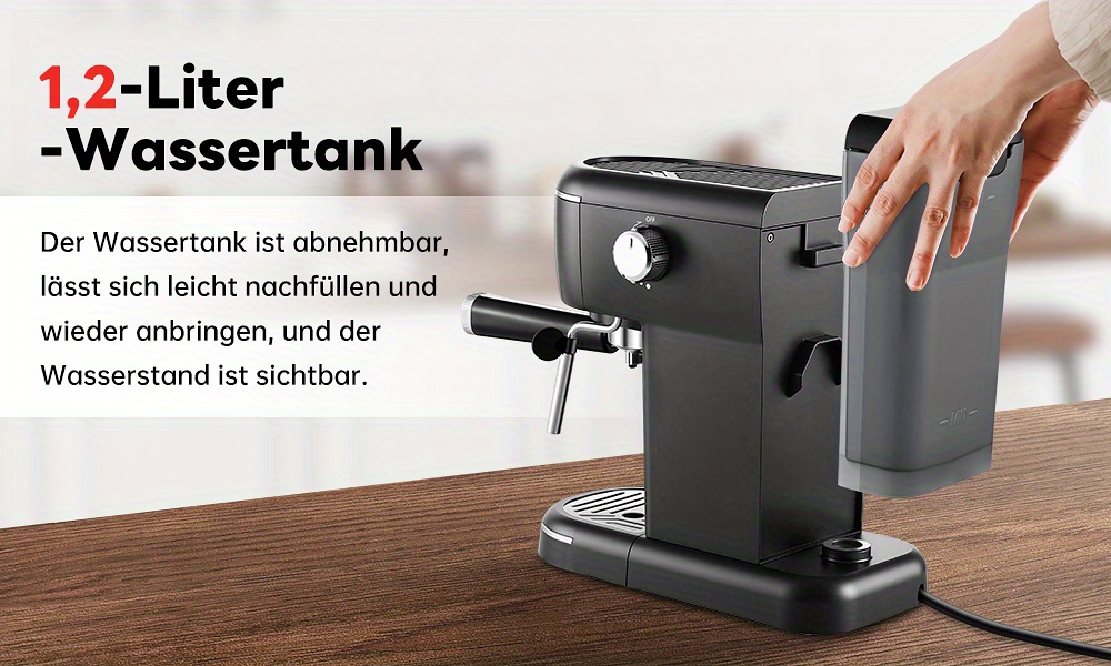 Automatic Espresso Machine with 15 Bar High Pressure, Cappuccino & Latte Maker, 3-Button Control & One-Touch Operation, 1 or 2-Cup Espresso Maker, Heavy-Duty Coffee Machine Suitable for, Office, Coffee Shop - Ideal Gift for Coffee Lovers, 1100W