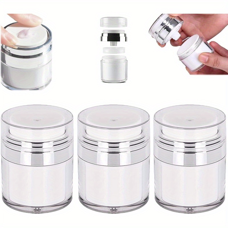 TEMU 3pcs Airless Pump Jars Sets, Face Moisturizer Pump Dispenser Travel Size Pump Bottle Container For Lotion, Empty Airless Cosmetic Container Cream Jar Vacuum Bottle Dispenser Push Down Pump