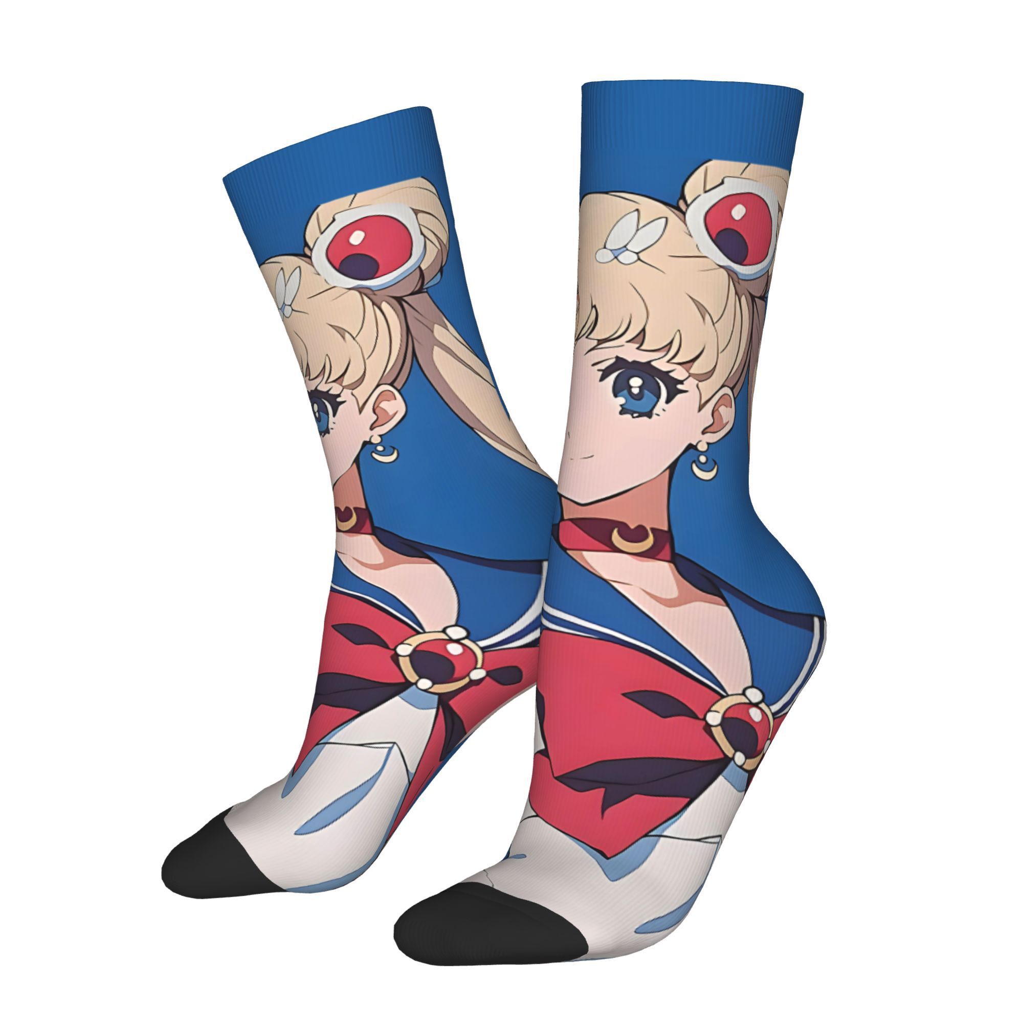 

1 Pair Anime Cartoon Winter Socks - Vibrant With Character Print, Soft Polyester & Elastane , Knitted Texture, Anime Fans