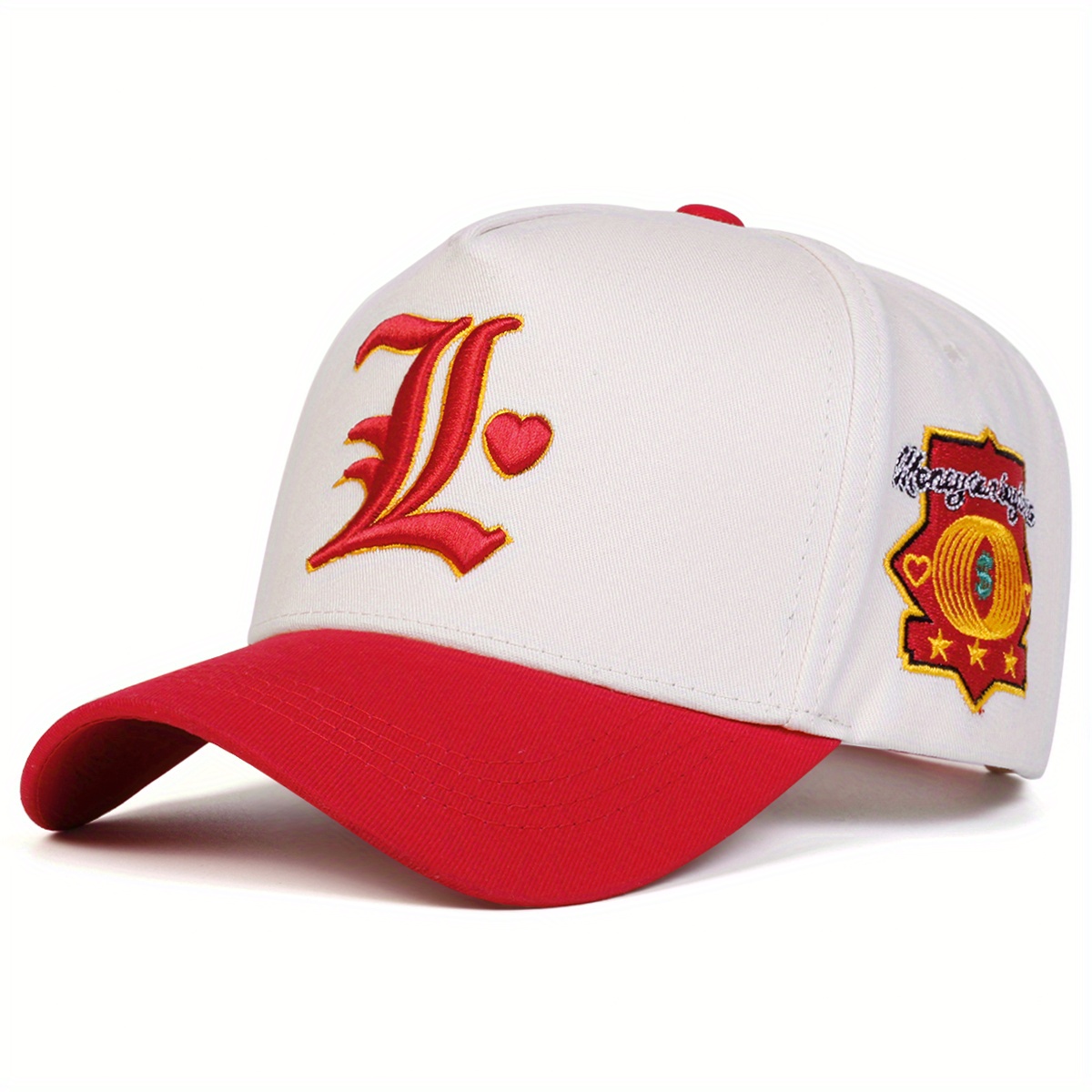 TEMU A Stylish Women's Baseball Cap With Letter And Heart Embroidery, Featuring A Five-, Adjustable For Outdoor Casual Wear During Spring And Autumn