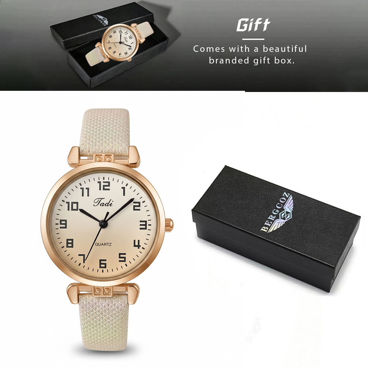 1pc Women's Roman Dial Simple And Stylish Vintage Pu Leather Strap Watch, Suitable For Daily Wear And Gifting, With A Bergcoz Brand Exquisite Gift Box