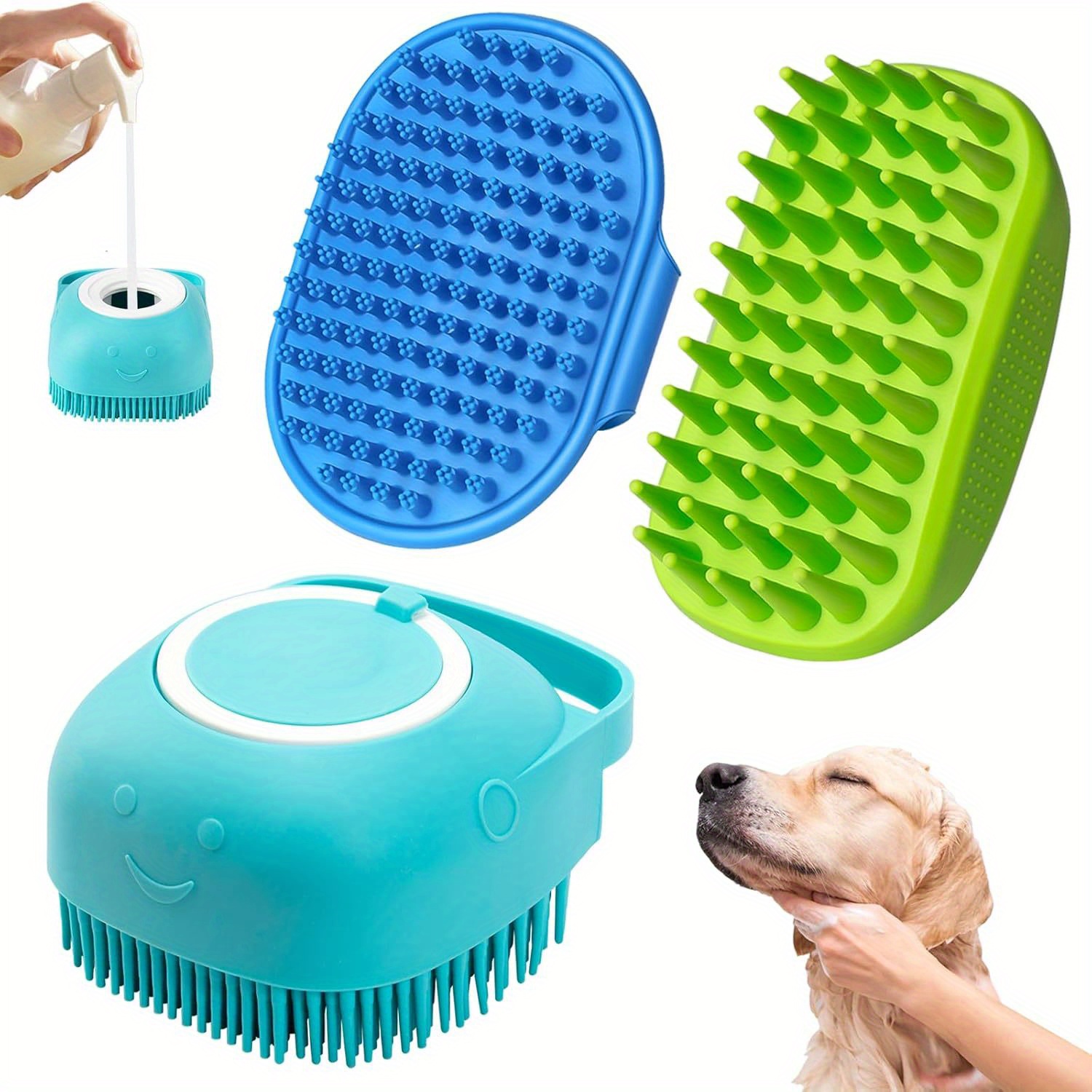 3-Piece Dog Grooming Kit – Deshedding Brush, Metal Comb & Shampoo Brush For Pets