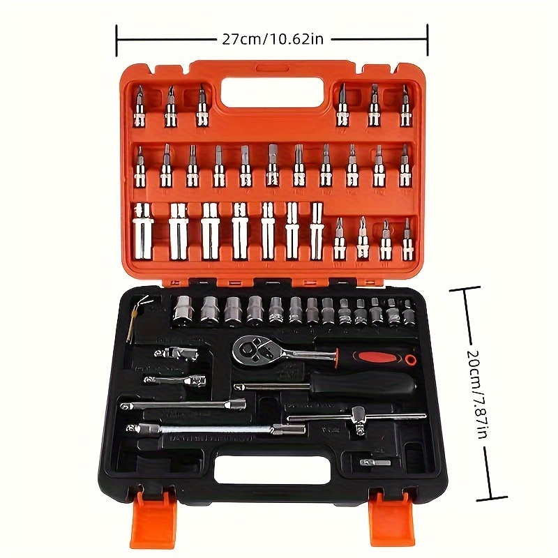 TEMU 53pcs Car Tool Kit, High-strength Chrome Stainless Steel Quick Ratchet Wrench And Screwdriver Combination, Elastic Joint, Suitable For Car, Bicycle And Motorcycle Repair