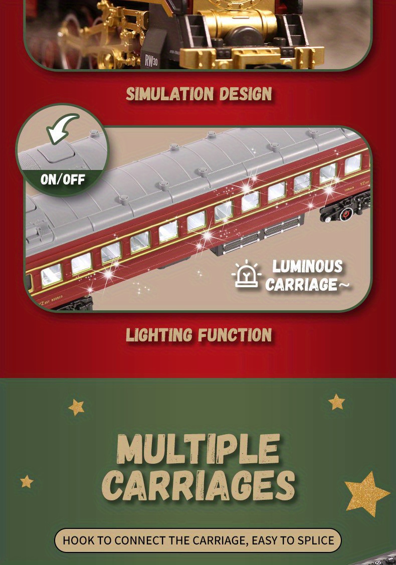 The 9064B-1 steam-powered remote-control Christmas train set comes with a remote control, lights, sound effects, and exquisite tracks. It is suitable for children aged 3 to 8 and above.